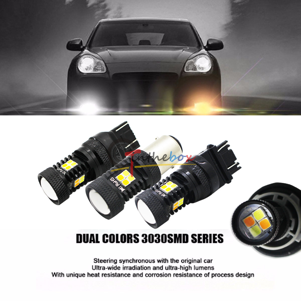 2x Switchback White&Yellow 3157 T25 3030-SMD LED Parkng Turn Signal Light Bulbs