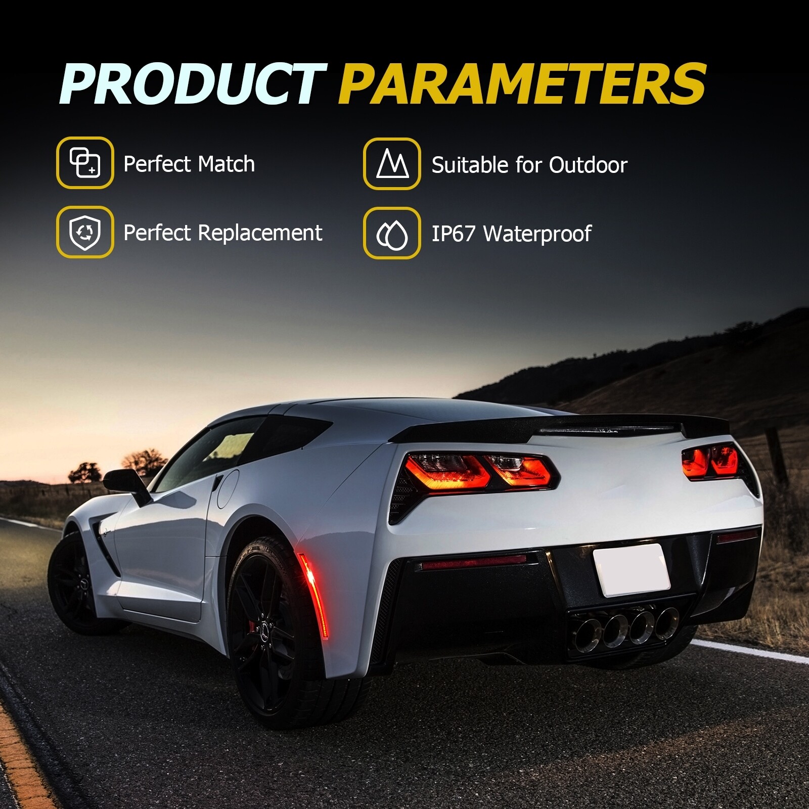 4pc Smoked Red Amber LED Front Rear Side Marker Lights For Corvette C7 2014-2019