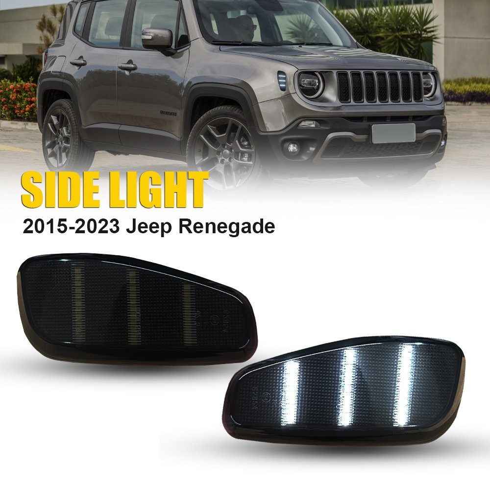 2/4x Smoked White LED Side Marker Lights Fender Lamps For 2015-up Jeep Renegade