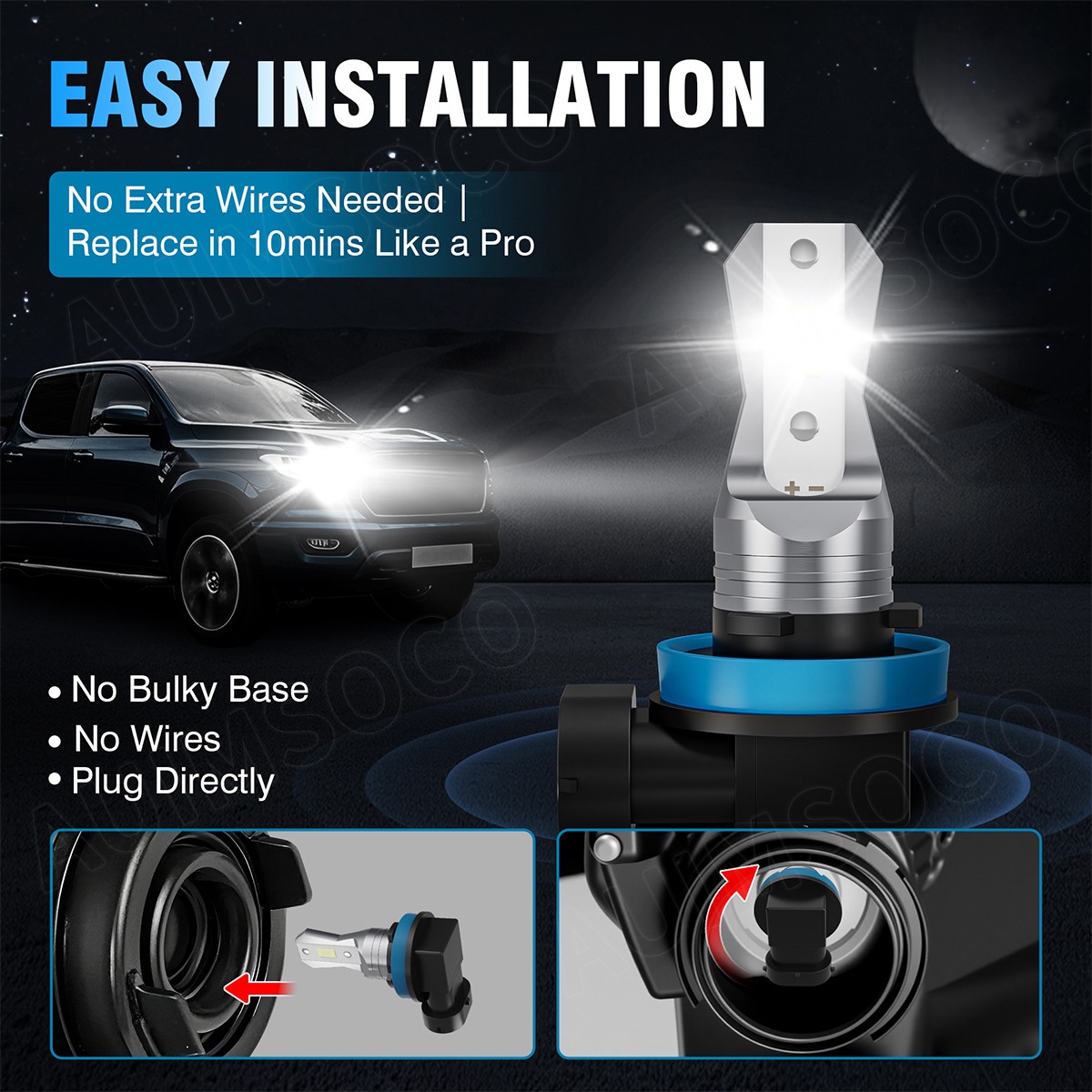 H11 LED Headlight Super Bright High/Low Beam Bulbs Kit 6500K White 1200000LM