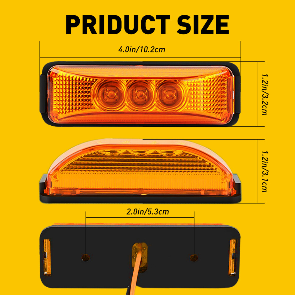 4PC LED Side Marker Lights Truck Trailer Daytime Running Tail Light Amber Lamp