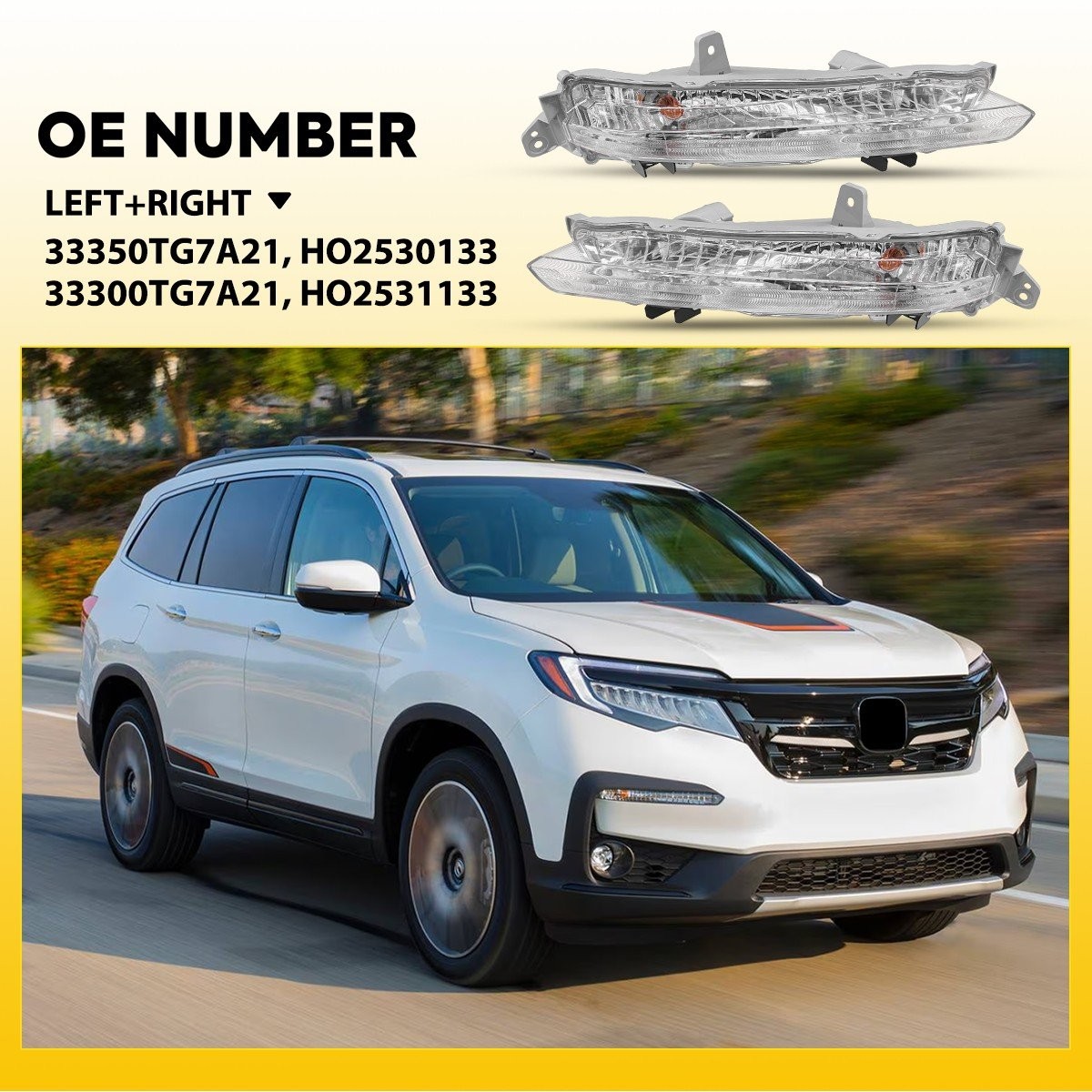 Right/Left Side Clear Amber Halogen Turn Signal Lights For 2019-2022 Honda Pilot