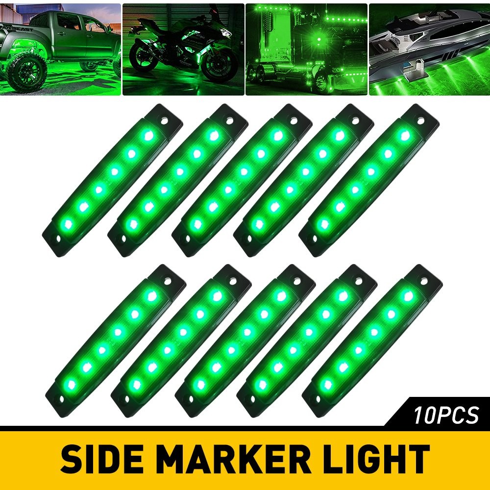 10 6 x Trailer LED Truck Marker Side Indicator Lights Signal Lamp 12V 24V Green