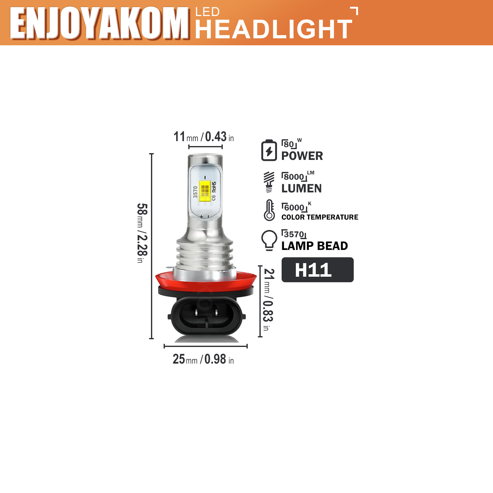 H11 LED Headlight Super Bright Bulbs Kit 12000K White 330000LM High/Low Beam