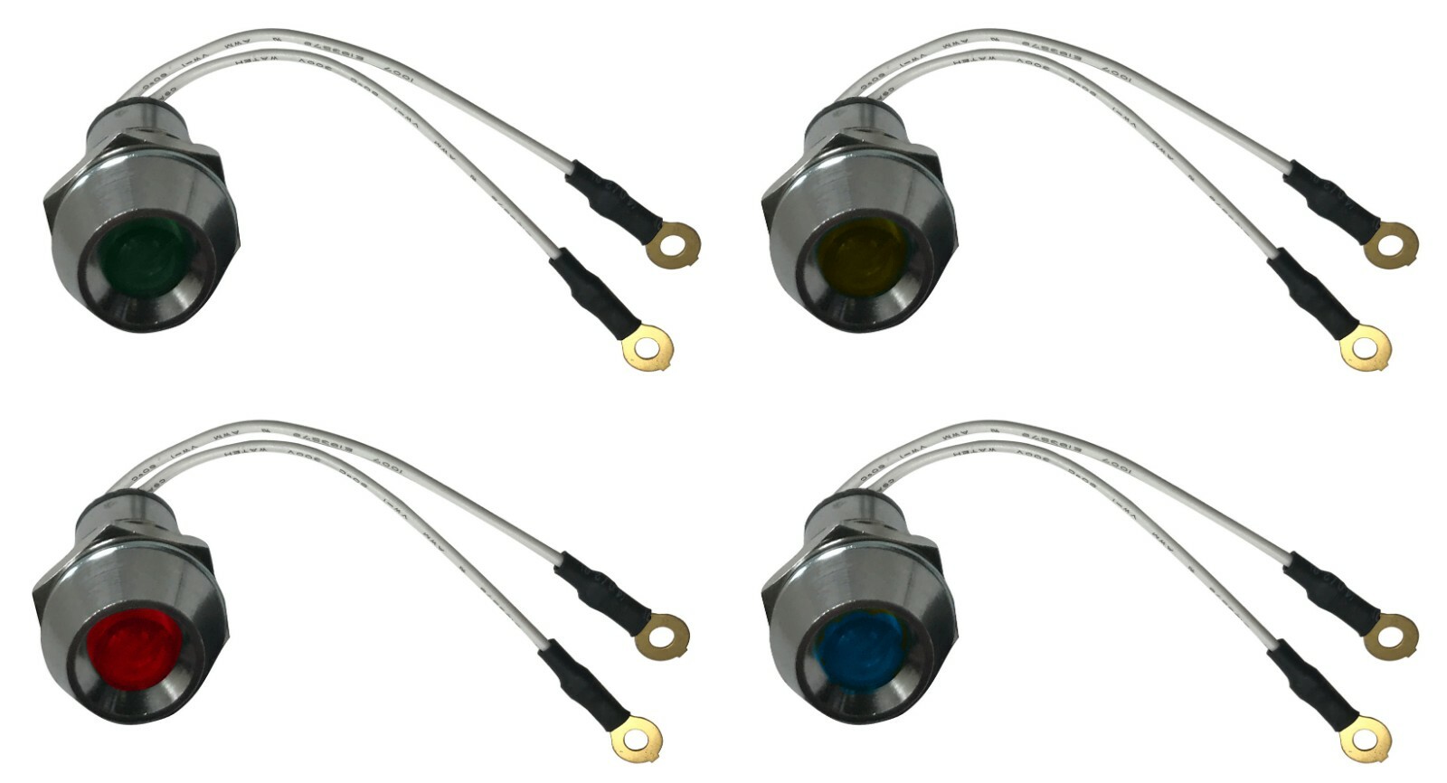 (4) 12V Red Green Amber Blue LED Lamp Dash Panel Indicator Light Assortment Kit