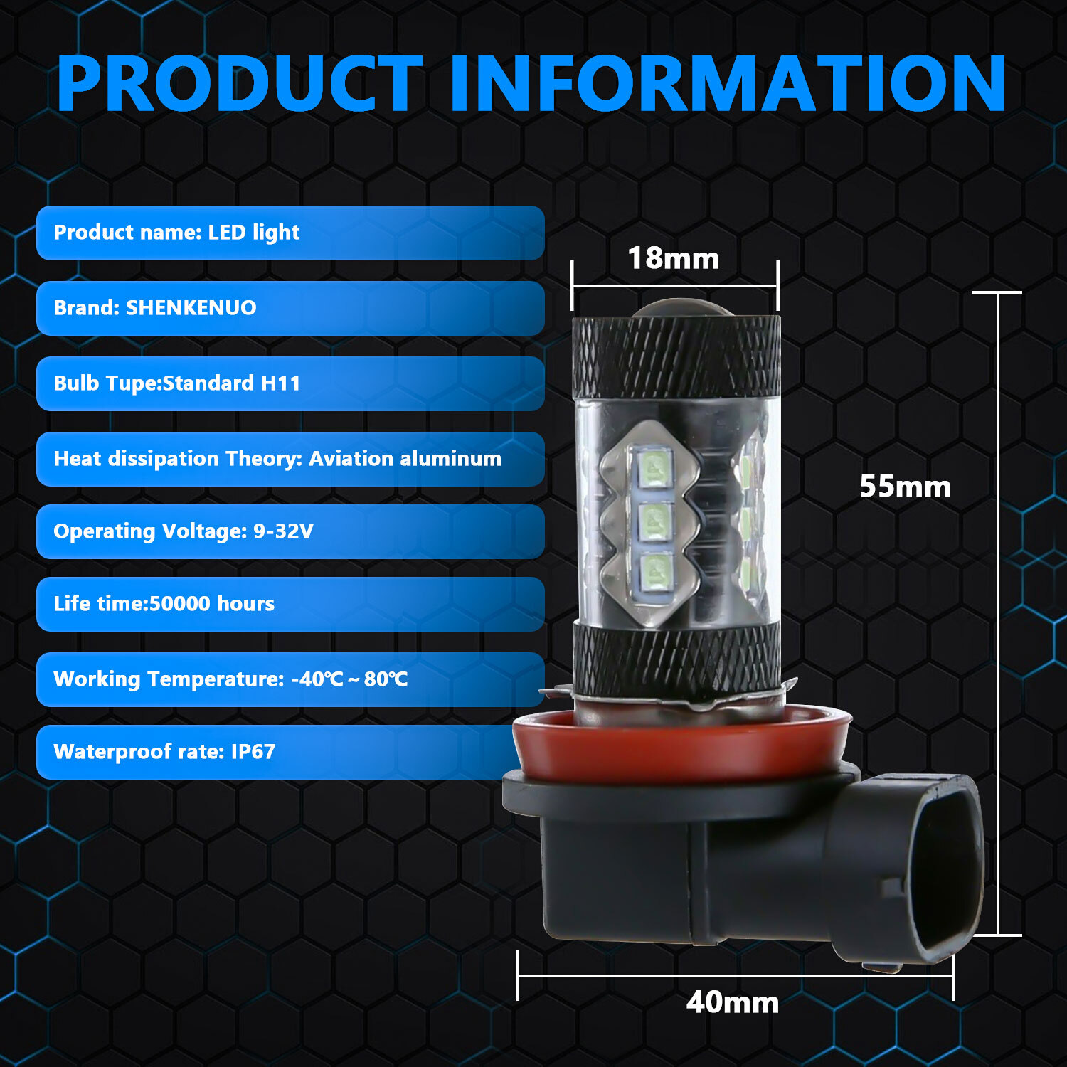 6x H7+H7+H11 Combo LED Headlight Bulbs Kit High Low Beam Fog Light 8000K Blue