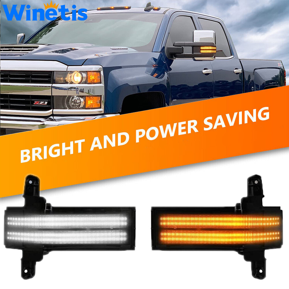 For Chevrolet Silverado GMC Sierra Dual-Row Amber LED Tow Mirror Marker Lights