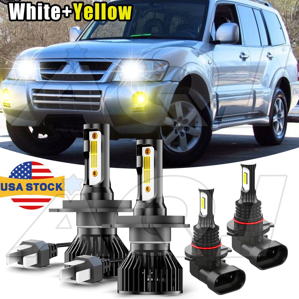 LED Headlight High/Low + Fog Bulbs For Mitsubishi Montero 2001-2006 White/Yellow
