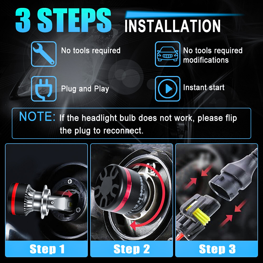LED High/Low Beam Bulbs Kit H7 Super Bright CSP Headlights 6000K Bright White 2x