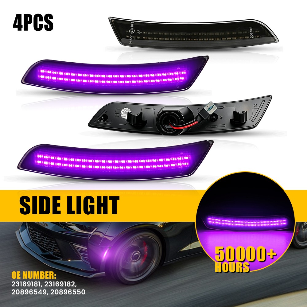 4x Right Left Dynamic Purple LED Side Marker Lights For Chevy Camaro 16 17-2023