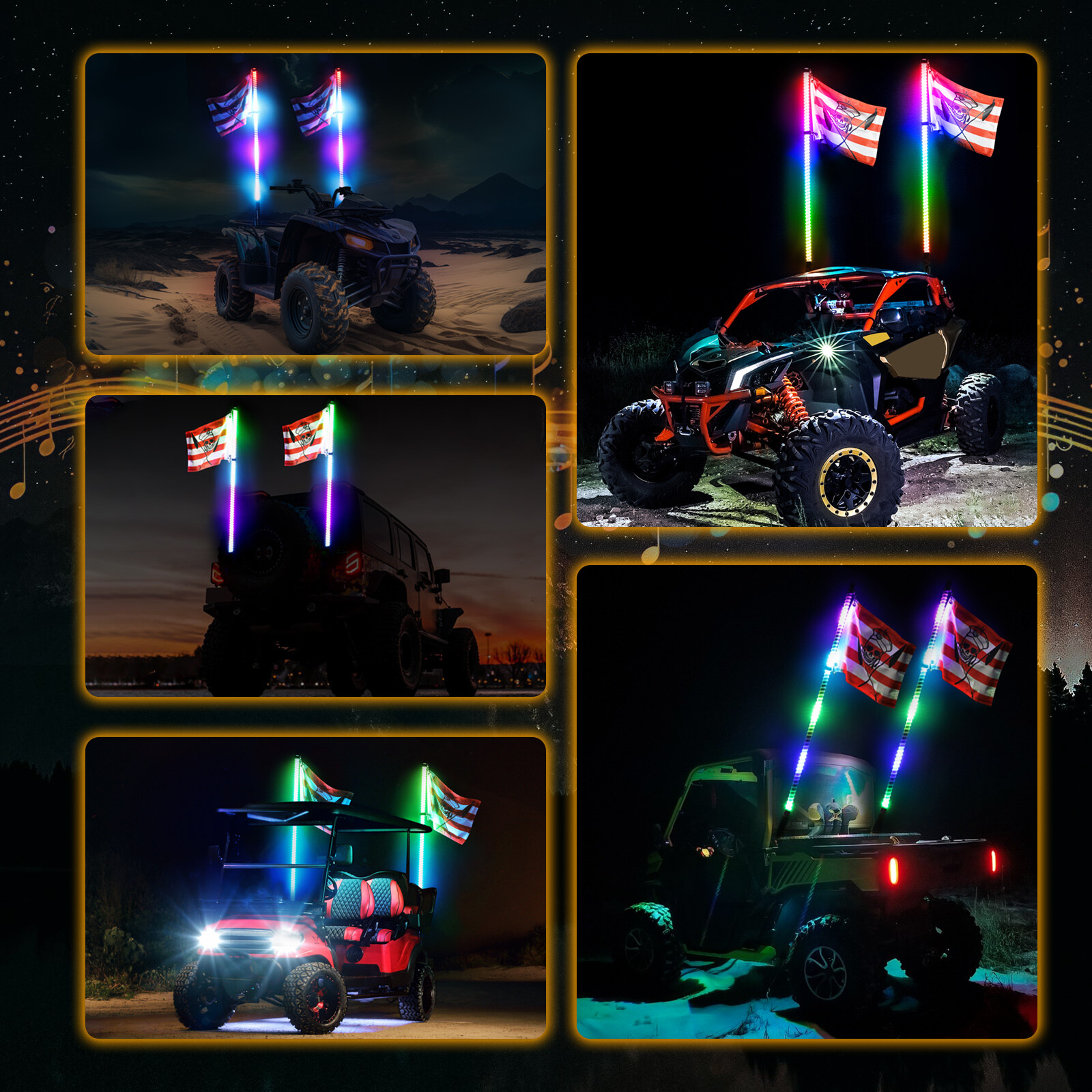 For Can-am Maverick X3 Pair 2FT Spiral RGB LED Whip Lights Wireless APP & Remote
