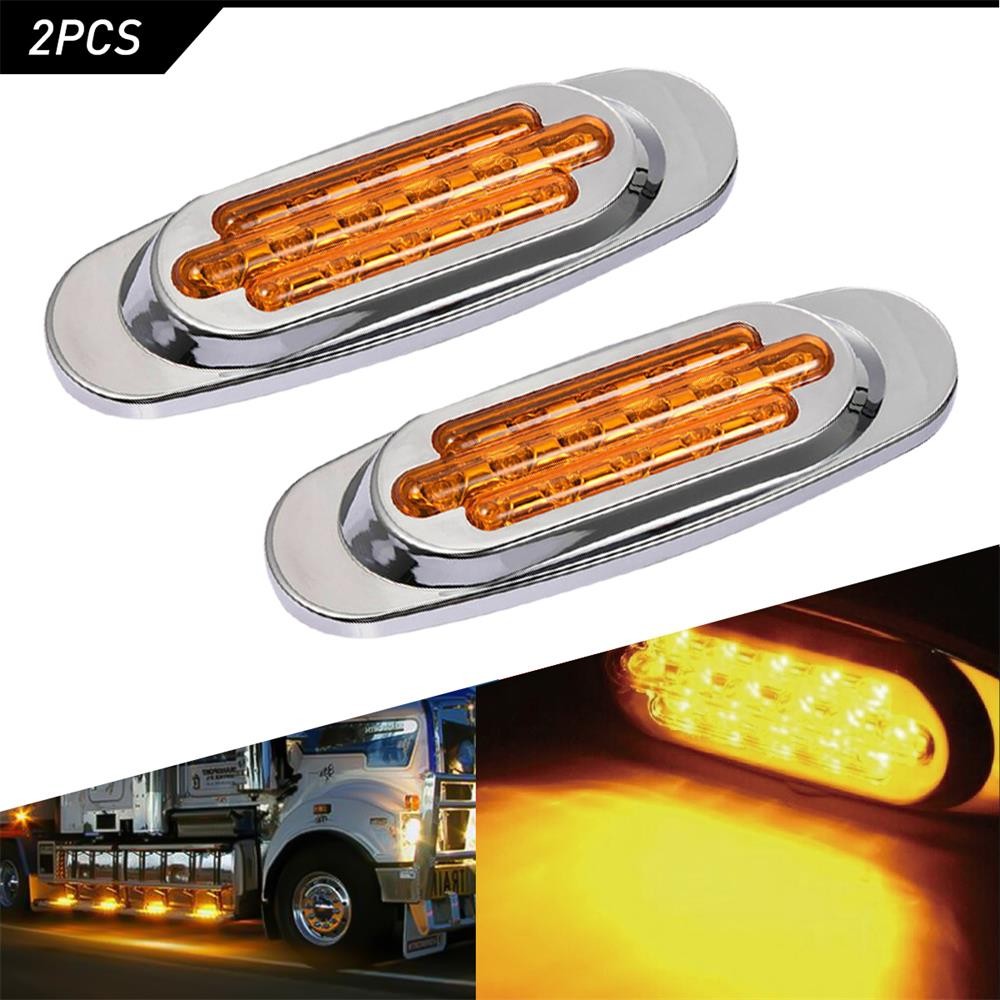 2x Amber 16-LED Side Marker Clearance Lights Waterproof for Trailer Truck RV EXC