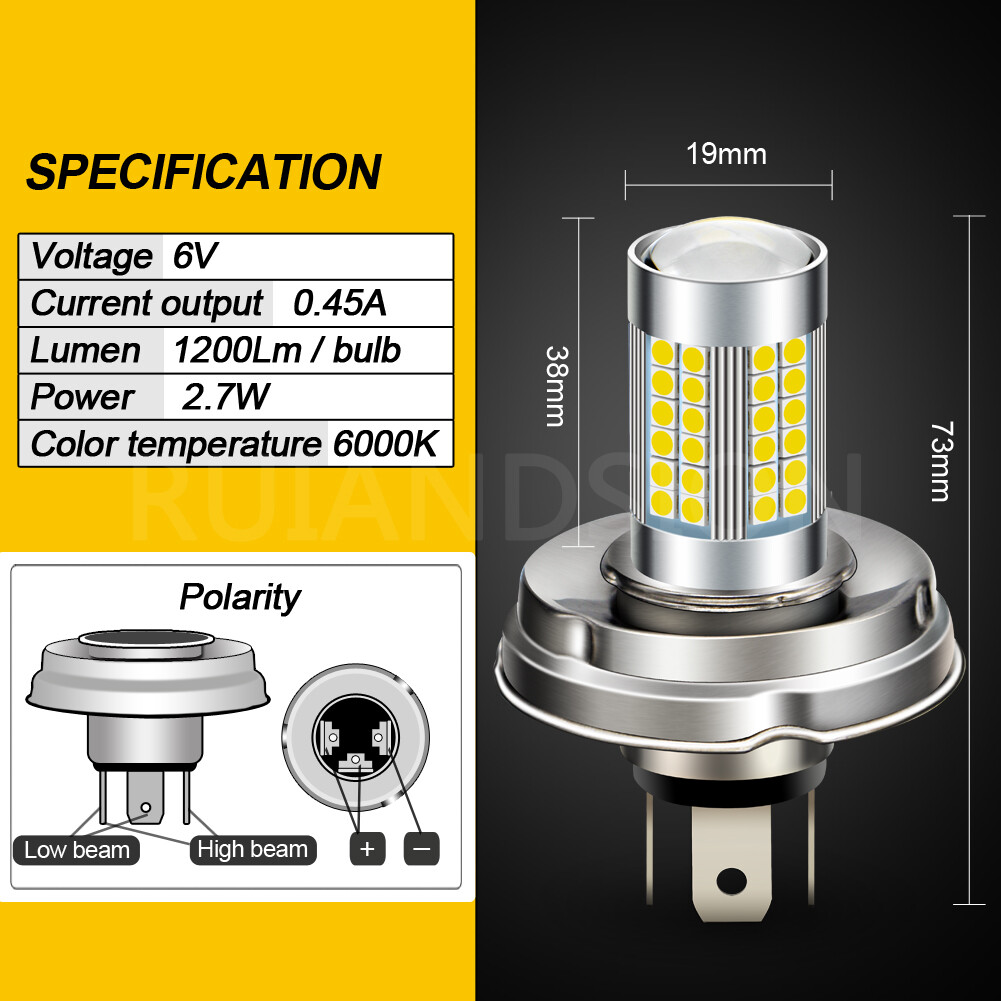 1PC P45T 3030 66 LED 6V Beetle Citroen Motorbike Headlight Bulb Hi/Lo Lamp White