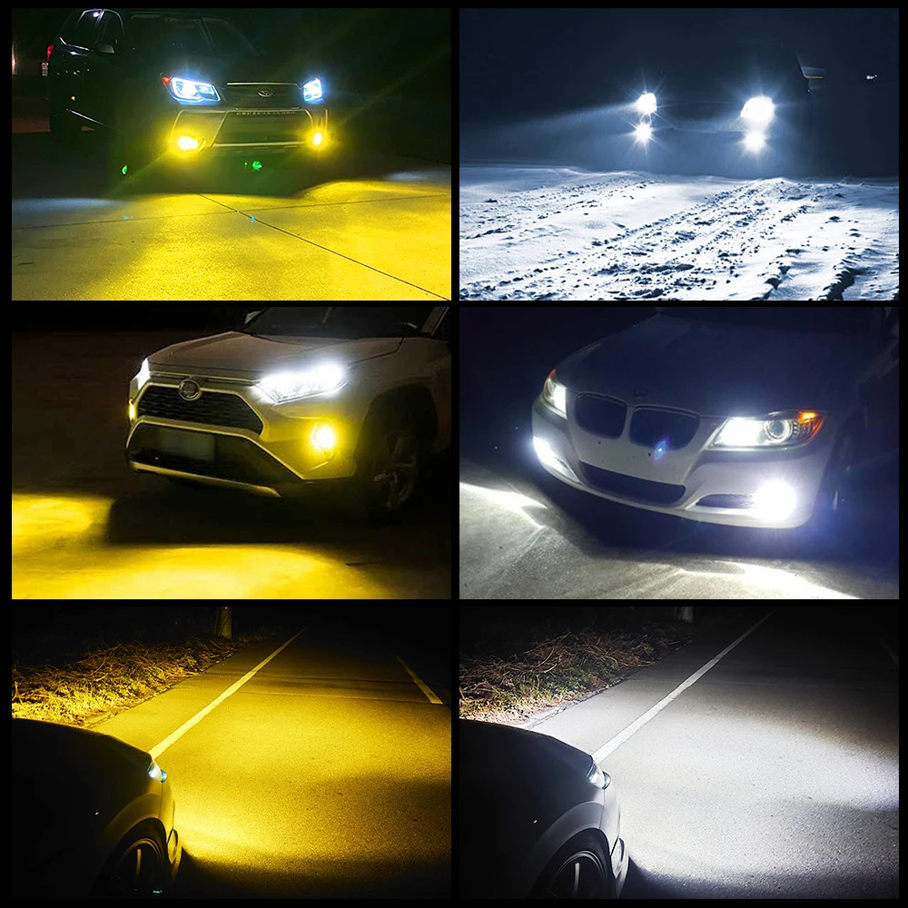 2X 9006 HB4 LED Fog Light Switchback Dual Color White Yellow Bright Strobe Flash