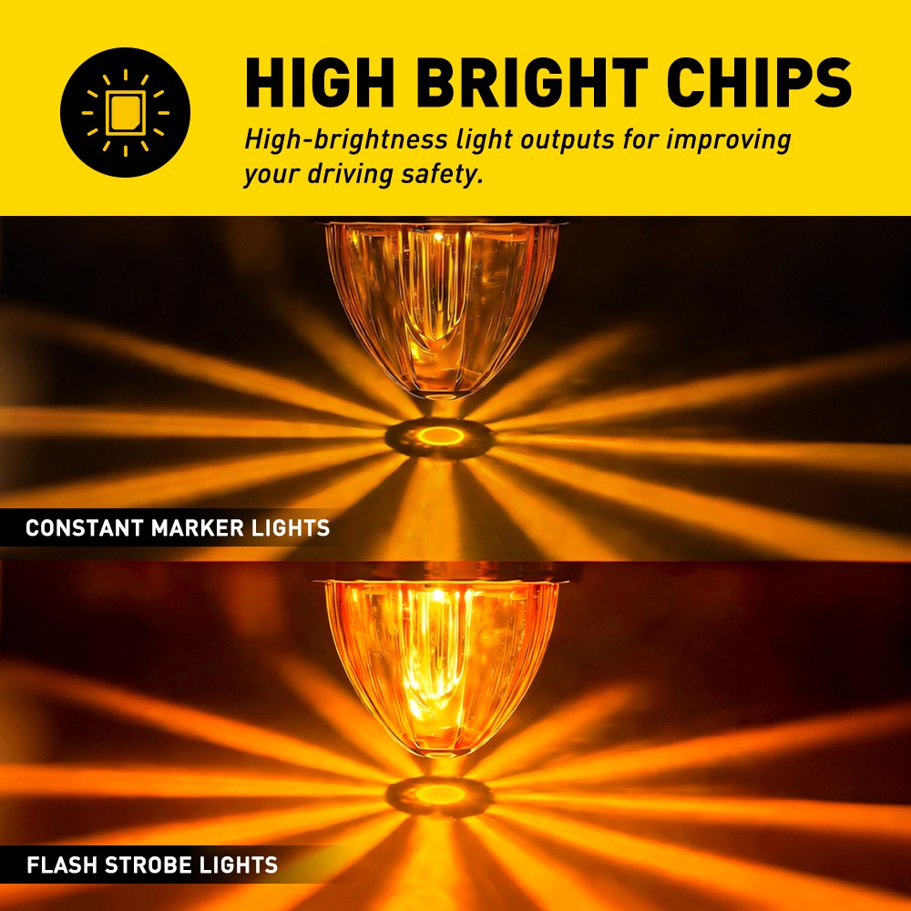 4PC Amber Flash LED Watermelon Lights Clear Lens 12-24V Side Marker Light AUXITO