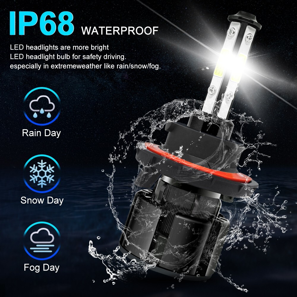H13 9008 LED Headlight Bulbs Kit High Low Beam 6500K Super Bright White 720000LM
