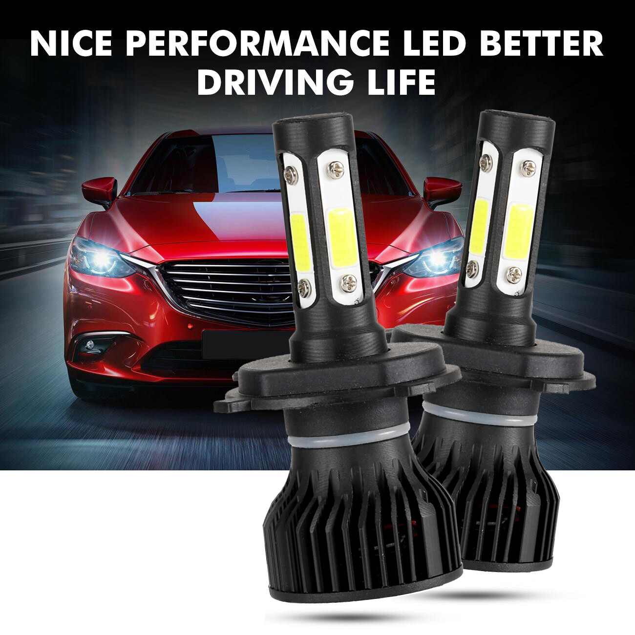 4-sides 9003 H4 LED Headlight Bulbs Kit 1000W 1000000LM Hi/Lo Beam Super Bright