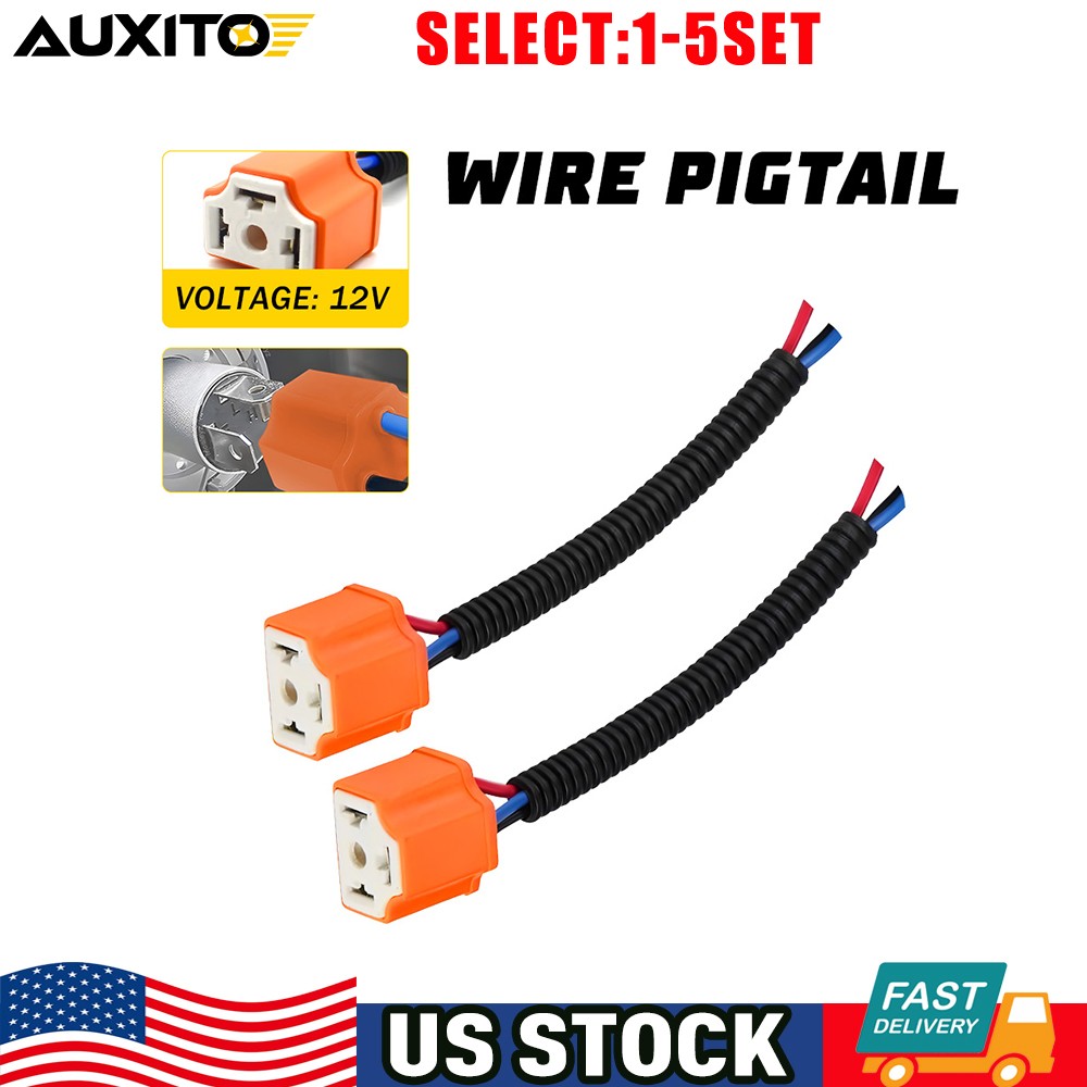 9003 H4 Female Ceramic Headlight Bulb Socket Wire Pigtail Harness Plug 2-10X