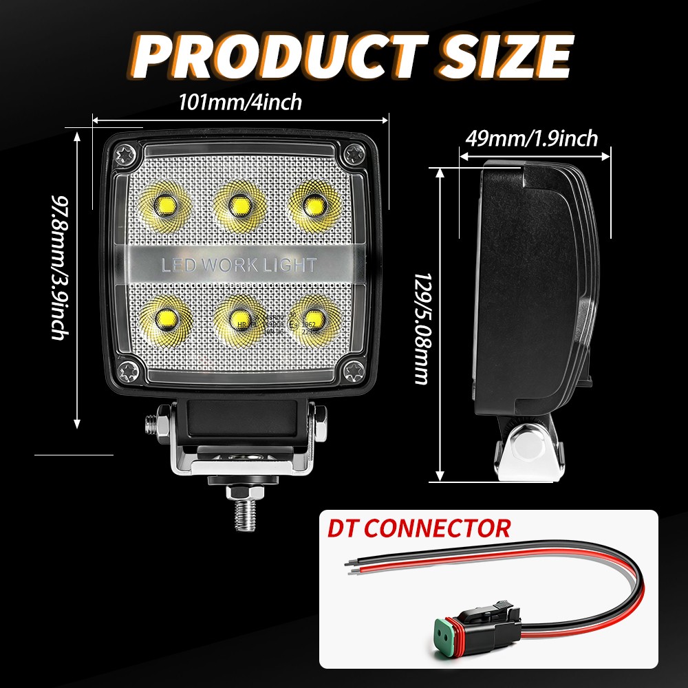 2pcs 4″Inch LED Work Flood Light fit Truck Tractor Forklift Loader Dustproof 12V