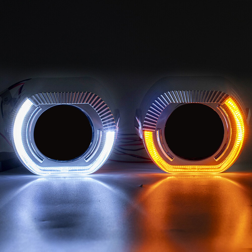 2x LED Angel Eyes Silver Black Shrouds Xenon LED Projector Lens Headlight DRL US