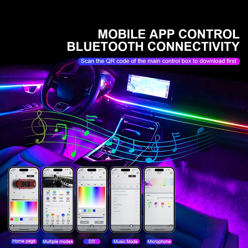 RGB Symphony Car Atmosphere Interior LED Acrylic Guide Fiber Optic Ambient Light