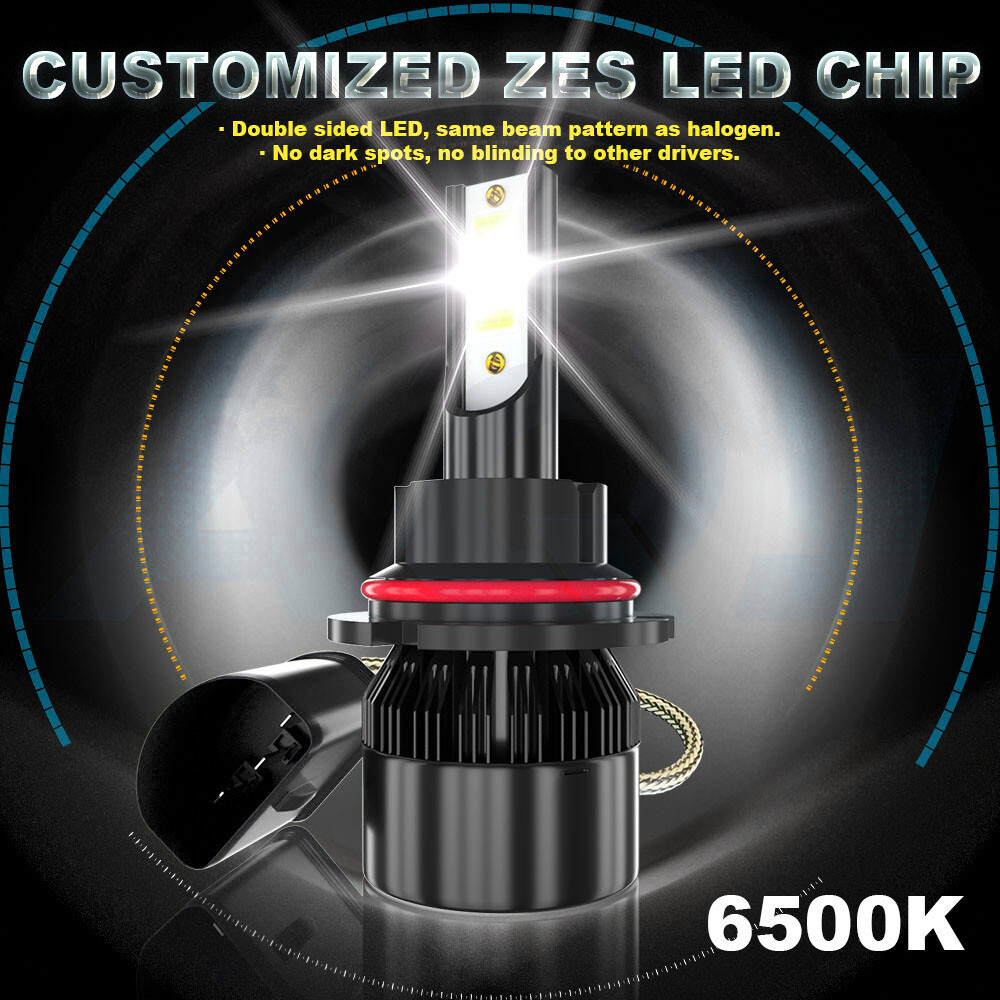 9007 HB5 COB LED Headlight Bulbs Conversion Kit High Low Beam 6000K Super White
