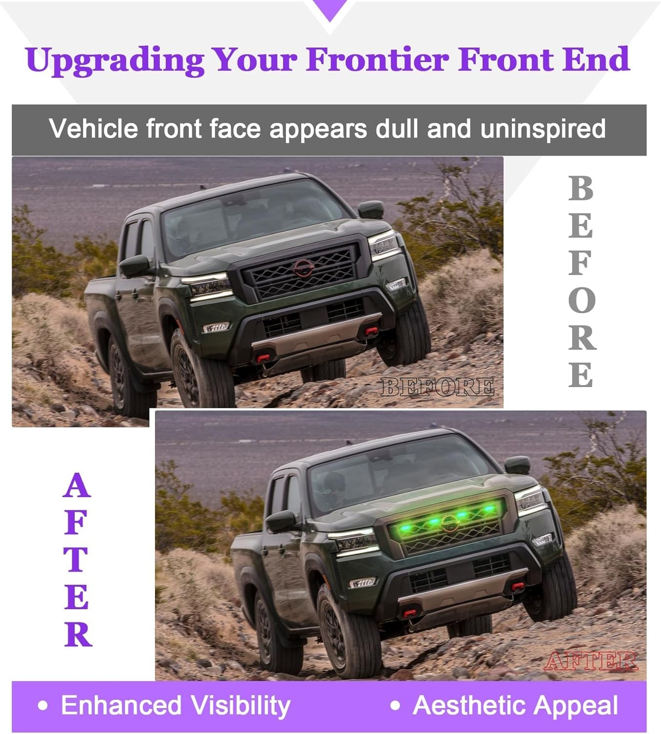 LED Grill Lights for Nissan Frontier 2022-2024 Front Bumper Grille Head Lamps
