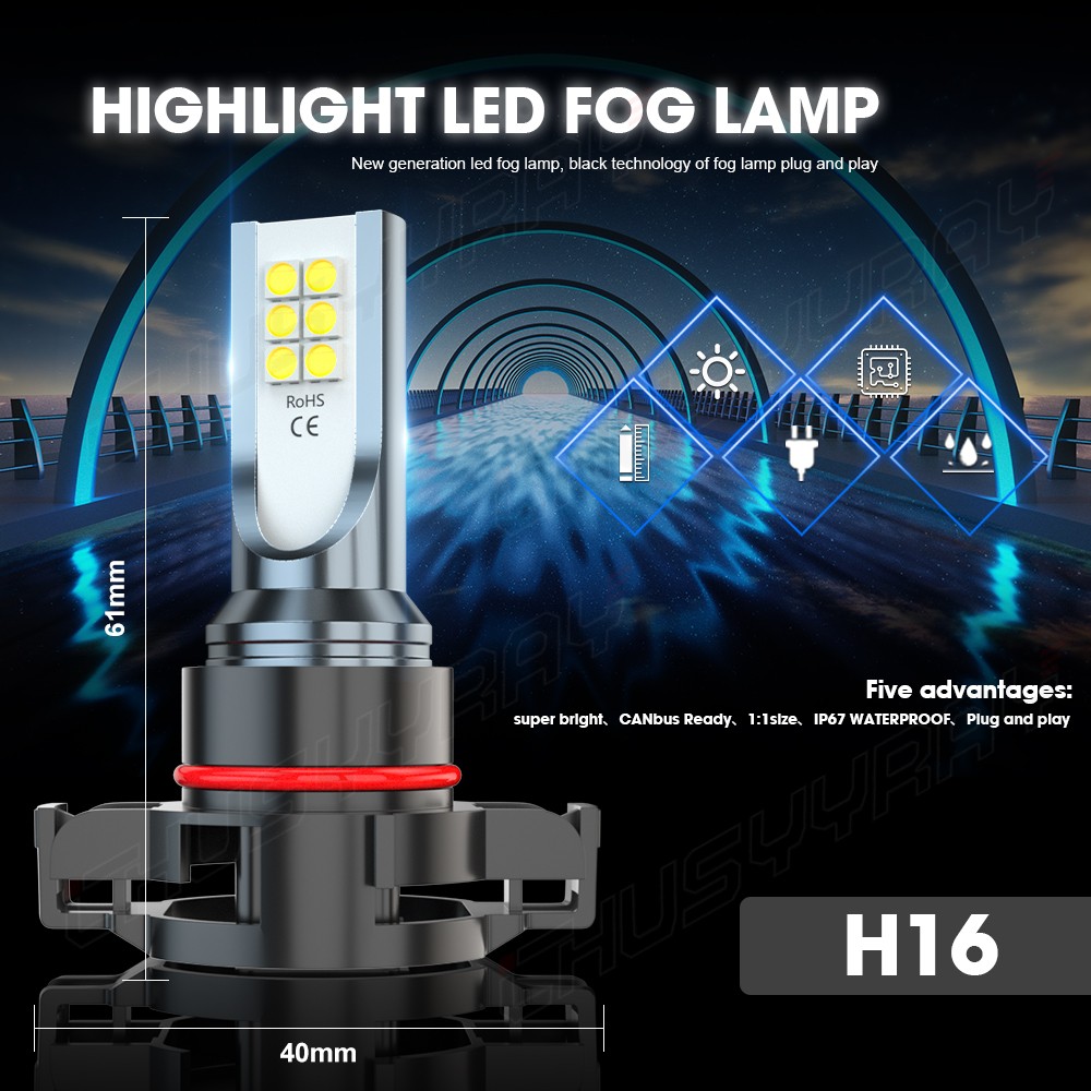 2X 2504 PSX24W White LED Fog Driving Light Bulbs For Jeep Wrangler JL 2010-2020