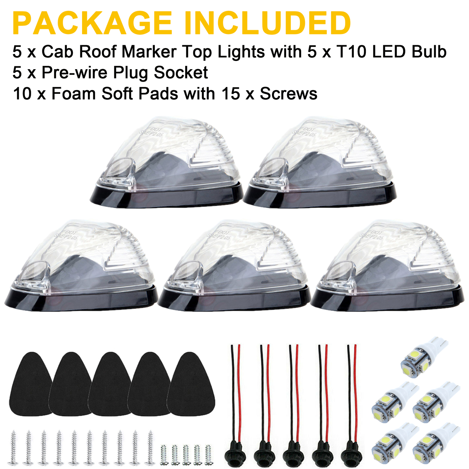 Clear Lens White LED Cab Roof Marker Lights For 99-16 F250 F350 F450 Super Duty