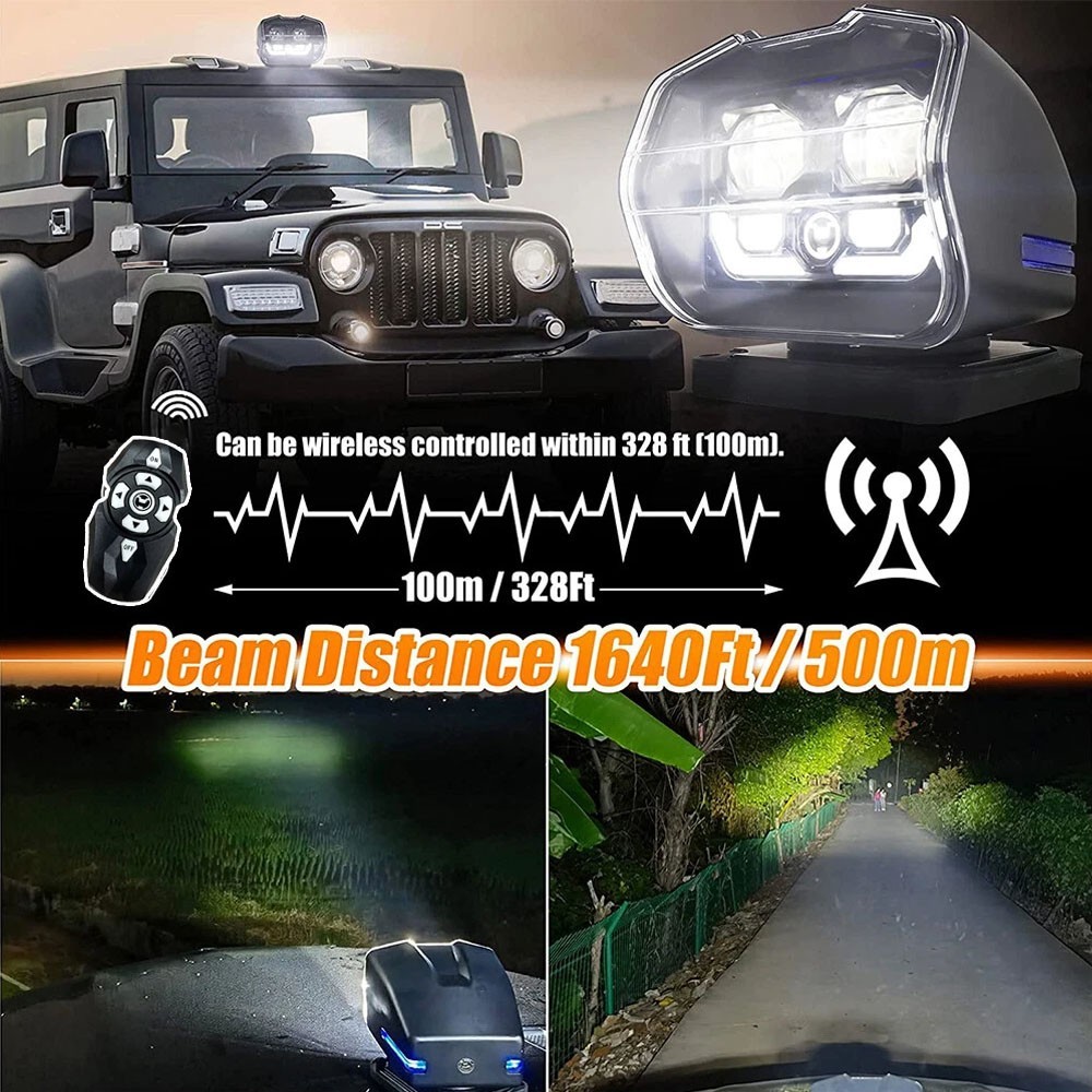 LED Search light Wireless 360° Remote Control Spotlight for Offroad Truck Marine