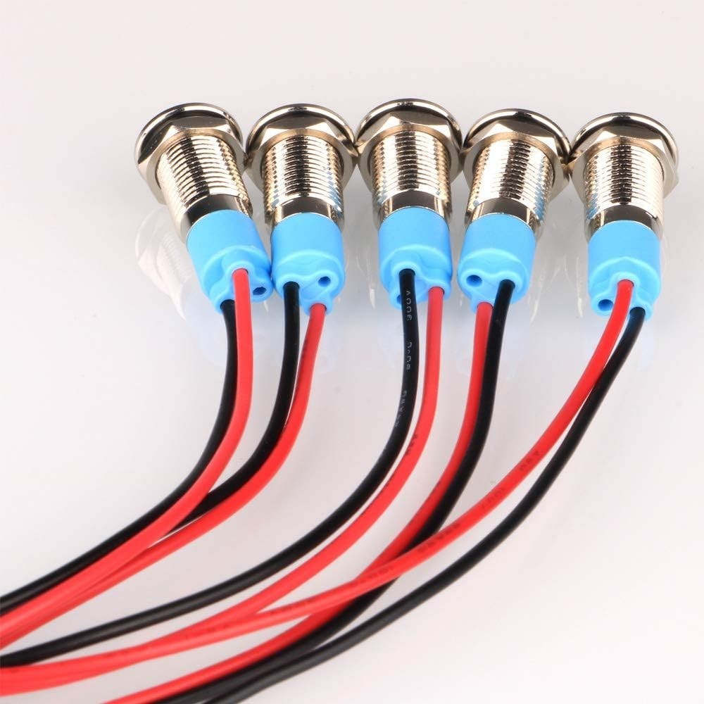 LED Indicator Light 8mm Waterproof AC/DC 12-24V Red Orange Blue Green White