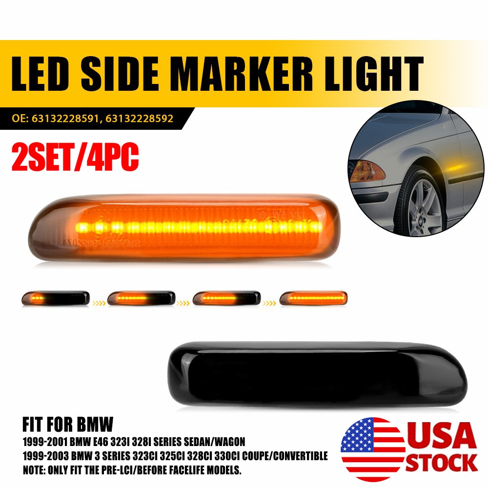 4PC Smoked Sequential LED Side Marker Lights For BMW 3 Series Coupe/Convertible