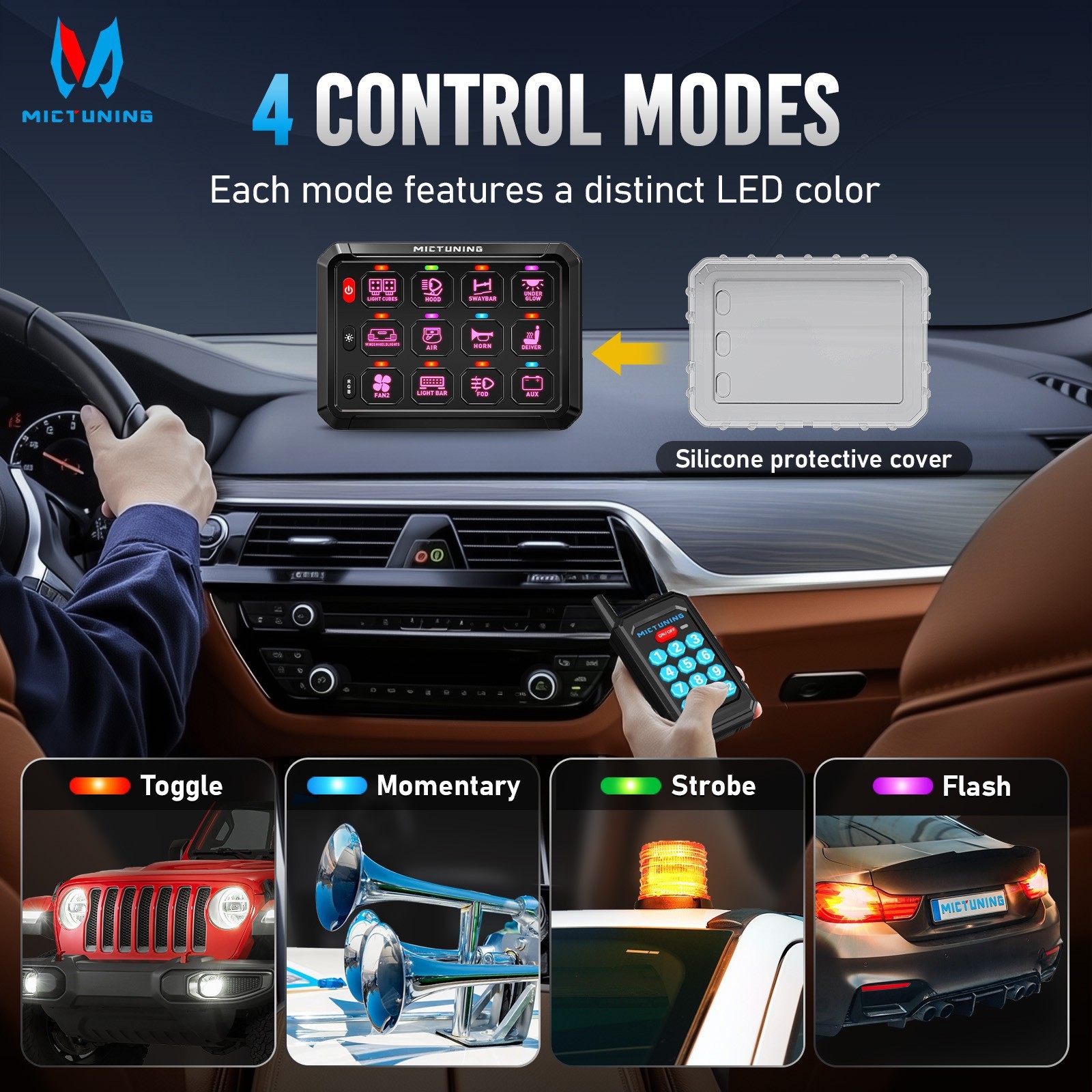 MICTUNING Wireless RGB Switch Panel 12/24v LED Circuit Remote/APP Control System