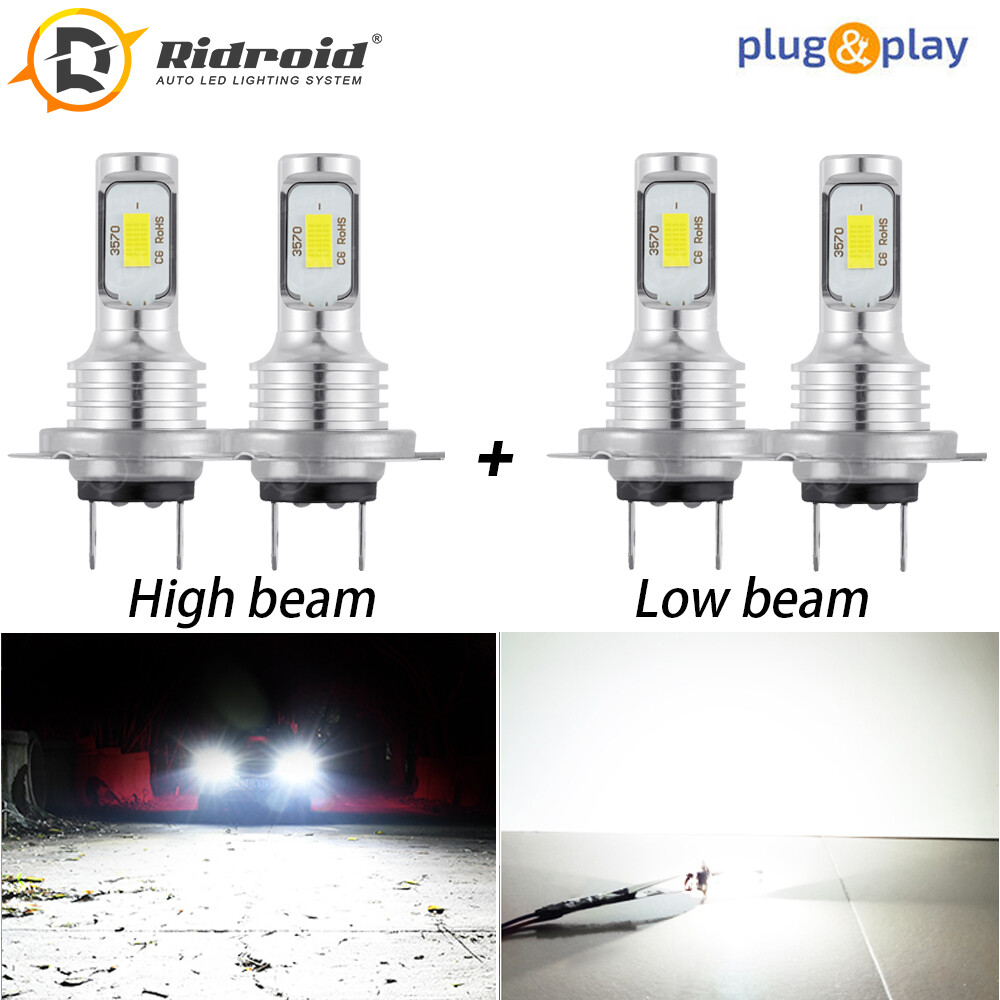 4PCS Mini H7 + H7 Combo LED Headlight Bulbs High Low Beam 200W 16000LM 6000K Kit