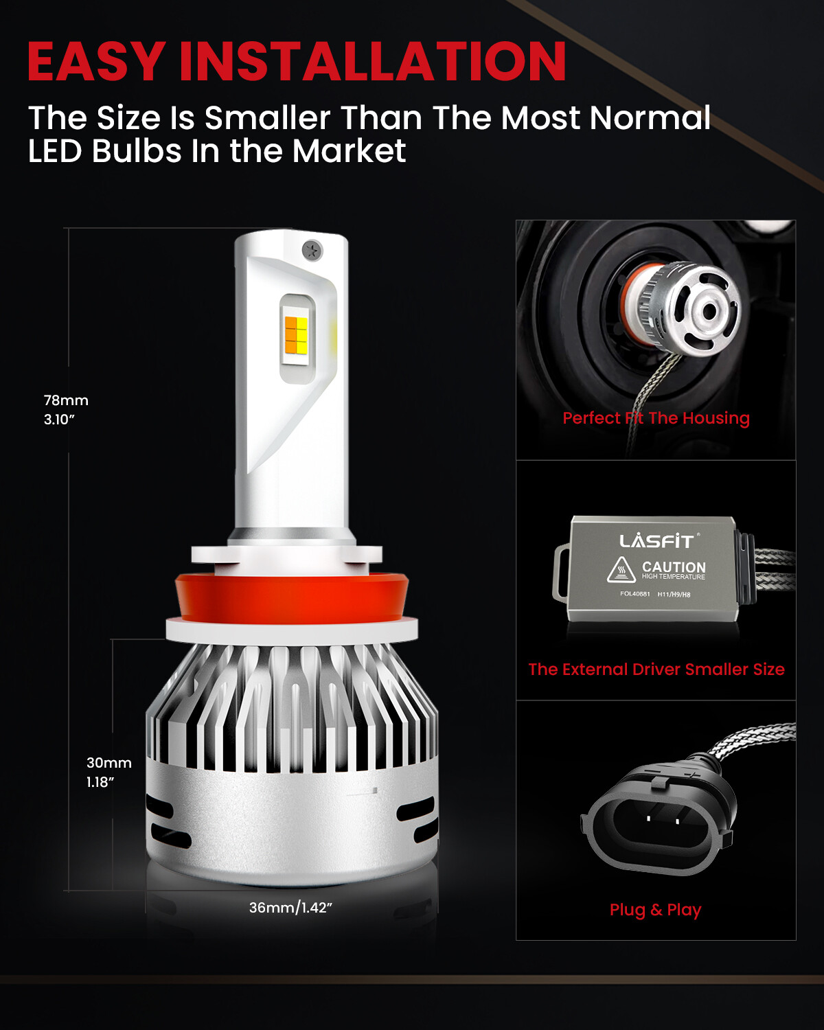 Switchback White Amber H11 LED Headlight Low Beam Bulbs Conversion Kit 2PCS