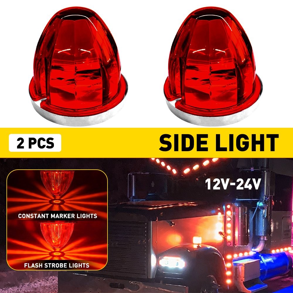 2x Red Flash LED Watermelon Lights For Truck Trailer Round Side Marker Lamps 12V
