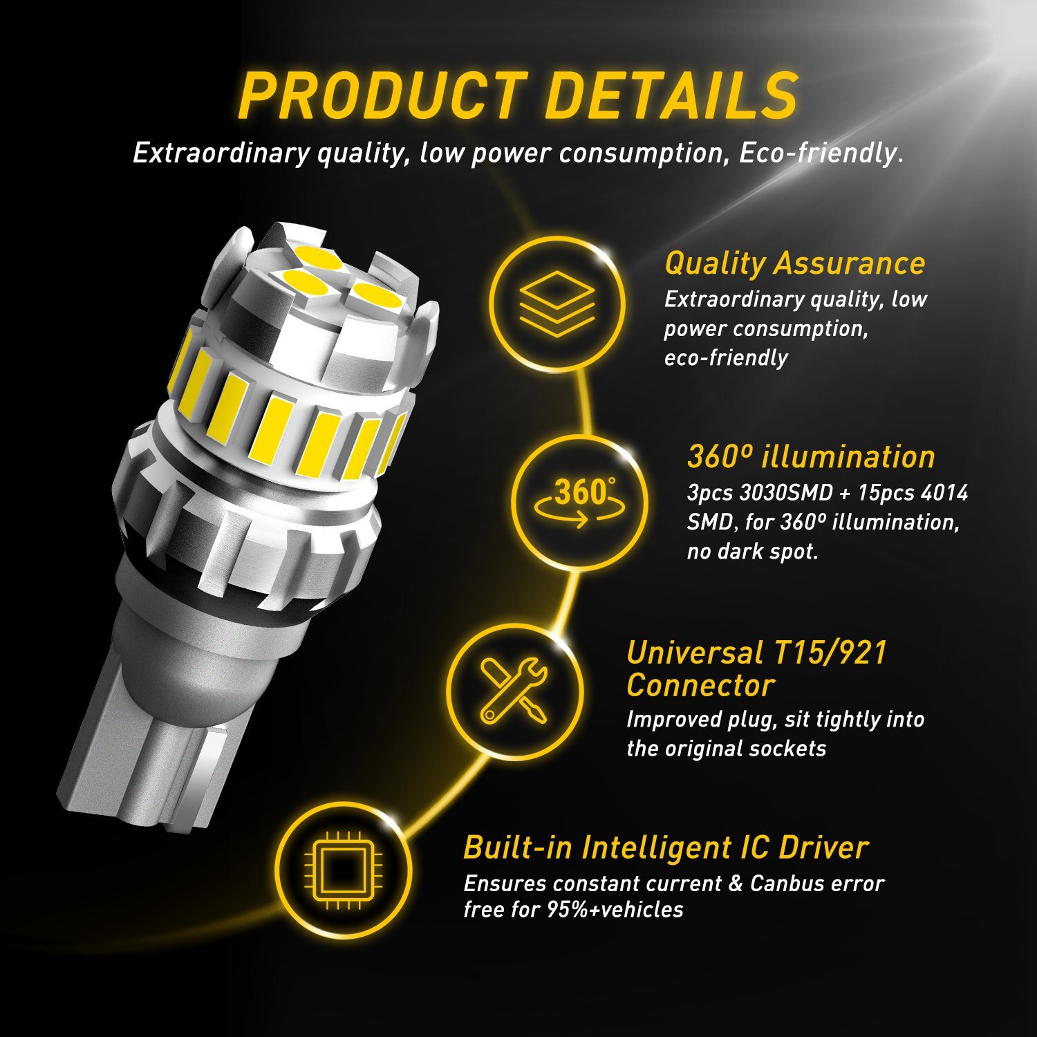 6500K LED Reverse Backup Light 921 Bulbs for 2005-2018 Toyota Tacoma T15 2400LM