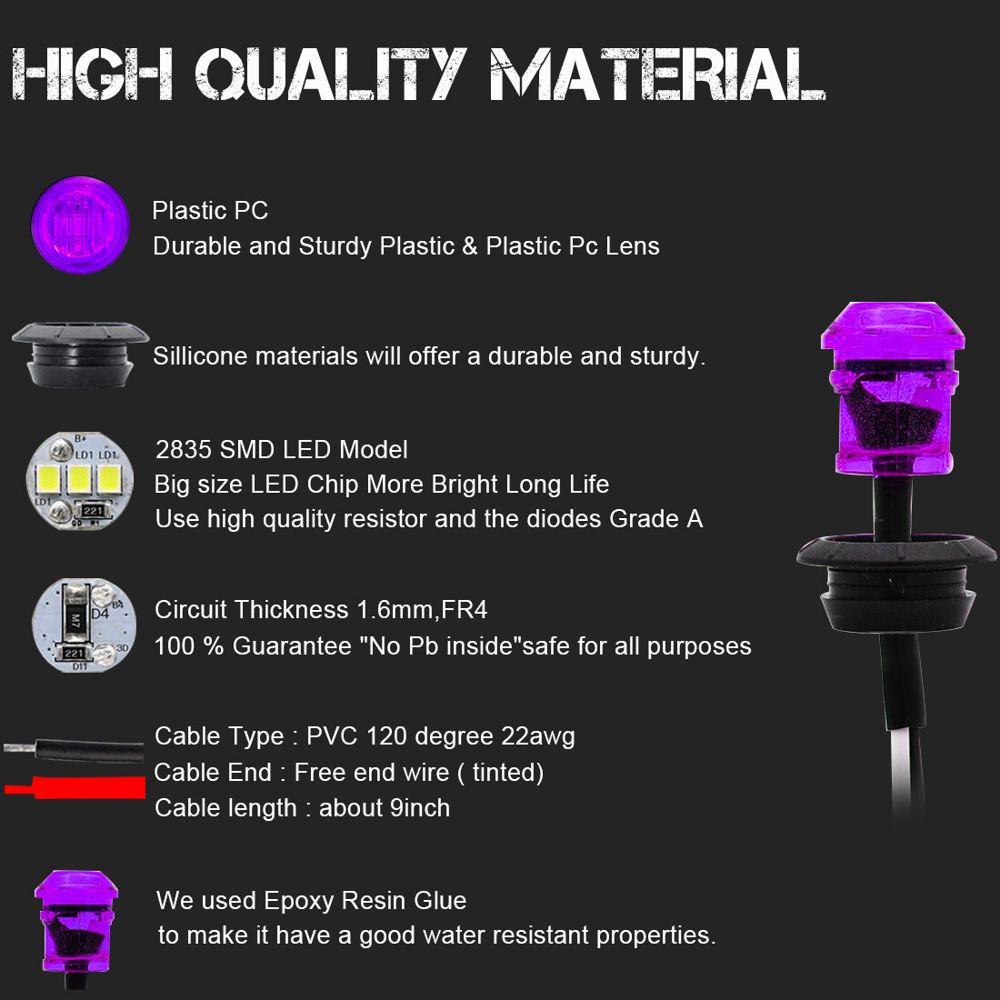 Purple LED Rock Light 20 Pods Lights For JEEP Off Road Truck Car ATV Under Body