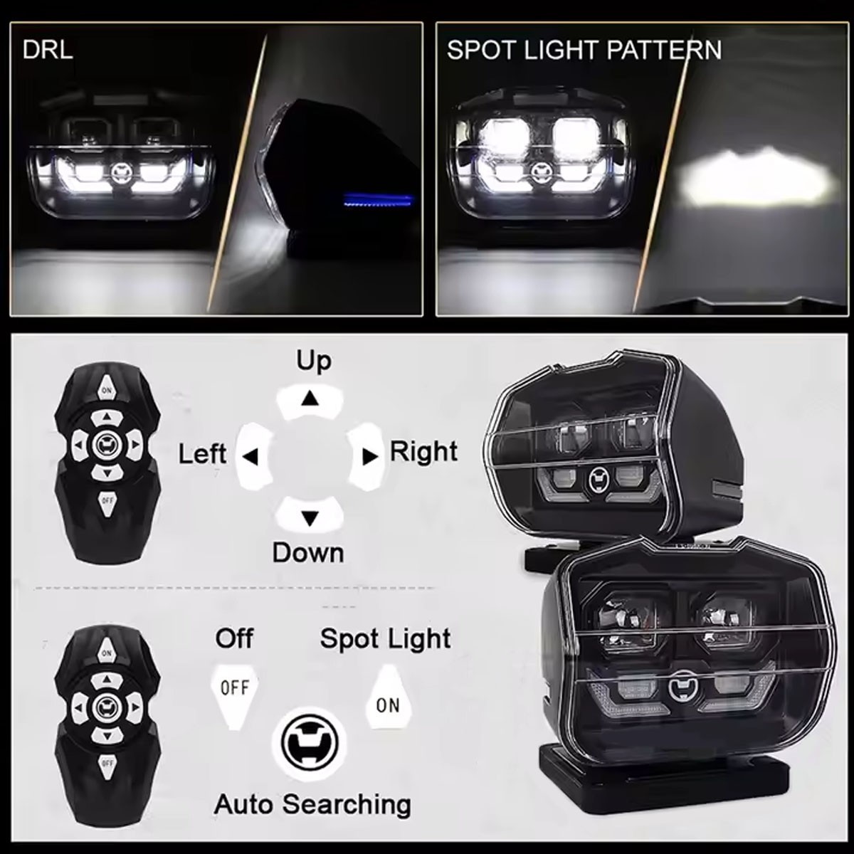 LED Search light Wireless 360° Remote Control Spotlight for Offroad Truck Marine