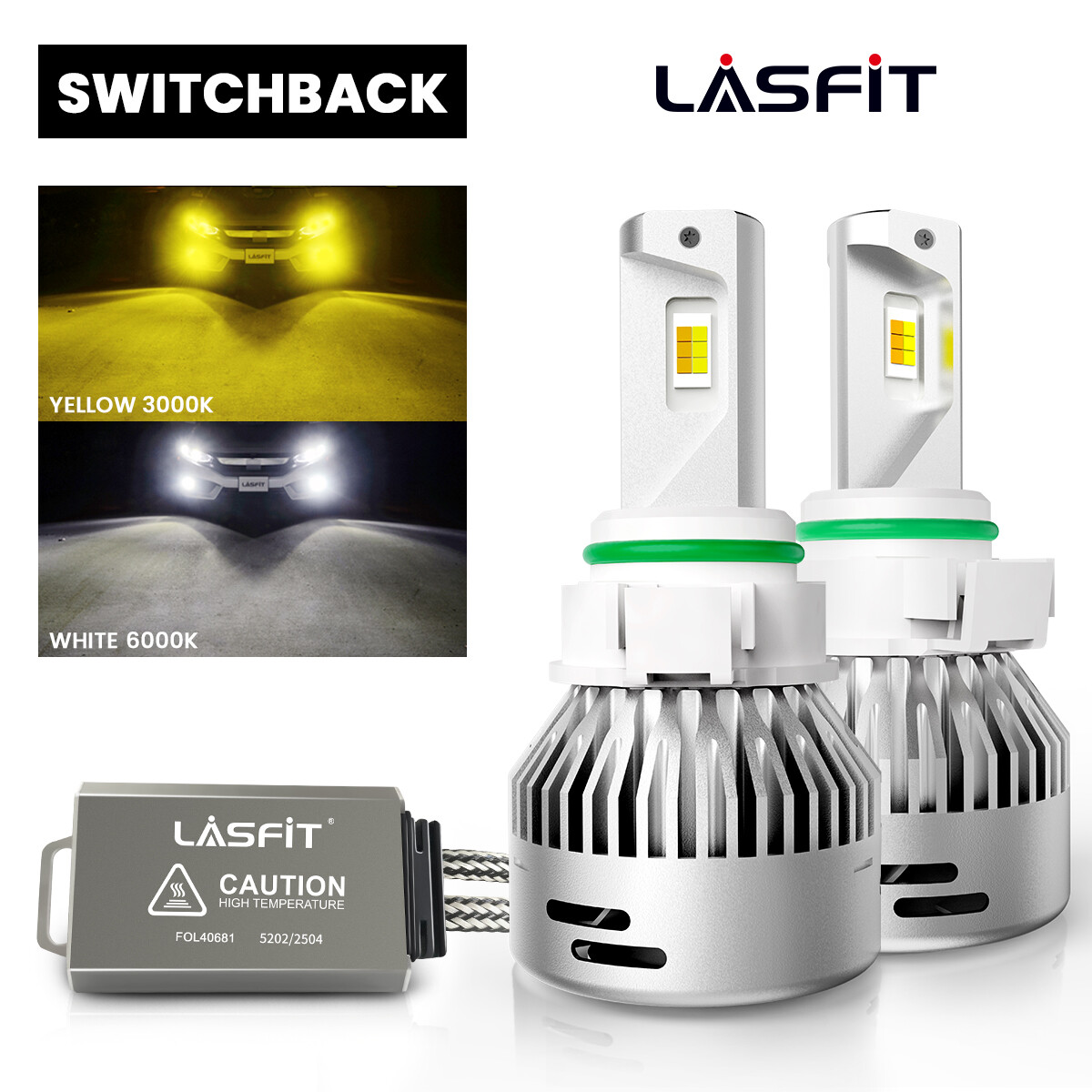 Lasfit Pair 5202 2504 LED Fog Light Bulb Switchback Dual Color LDplus 60W 6000LM
