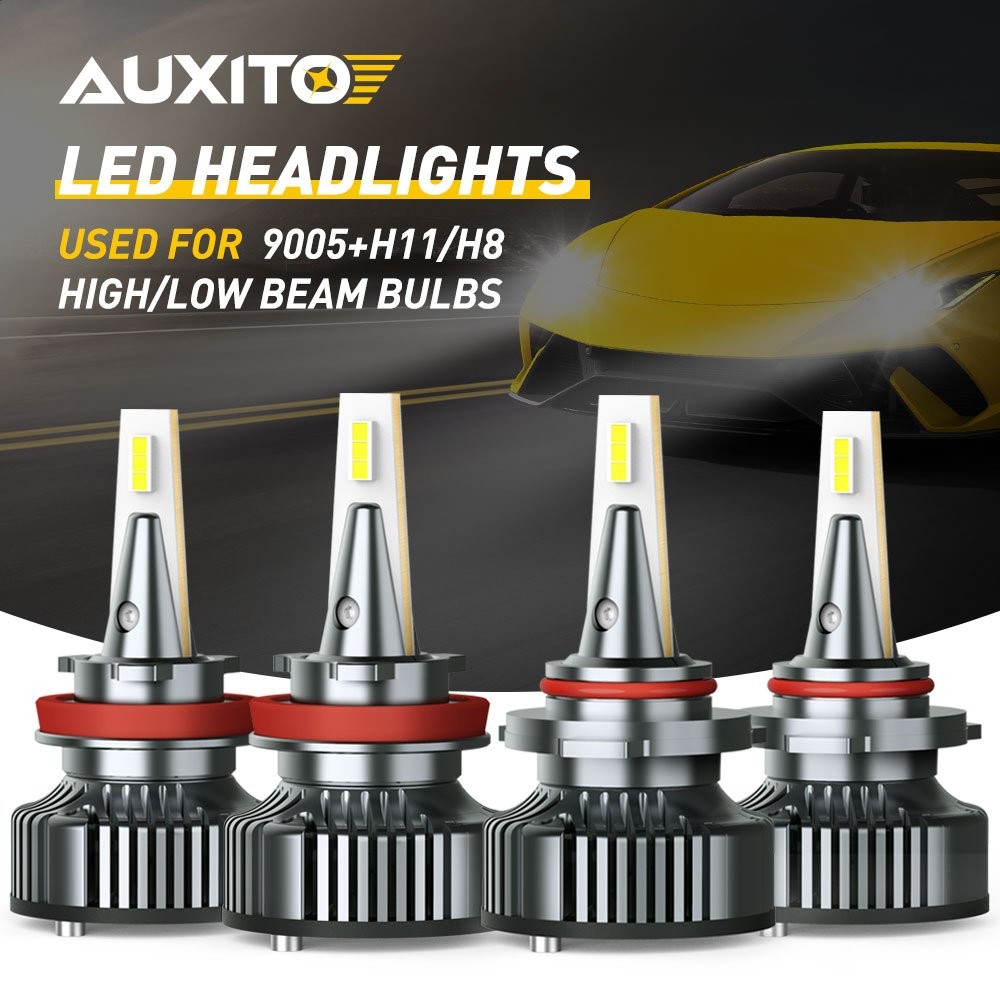 4pcs LED Headlight High Low Beam Bulbs 9005 H11 H8 Combo 6500K Clear Cool White