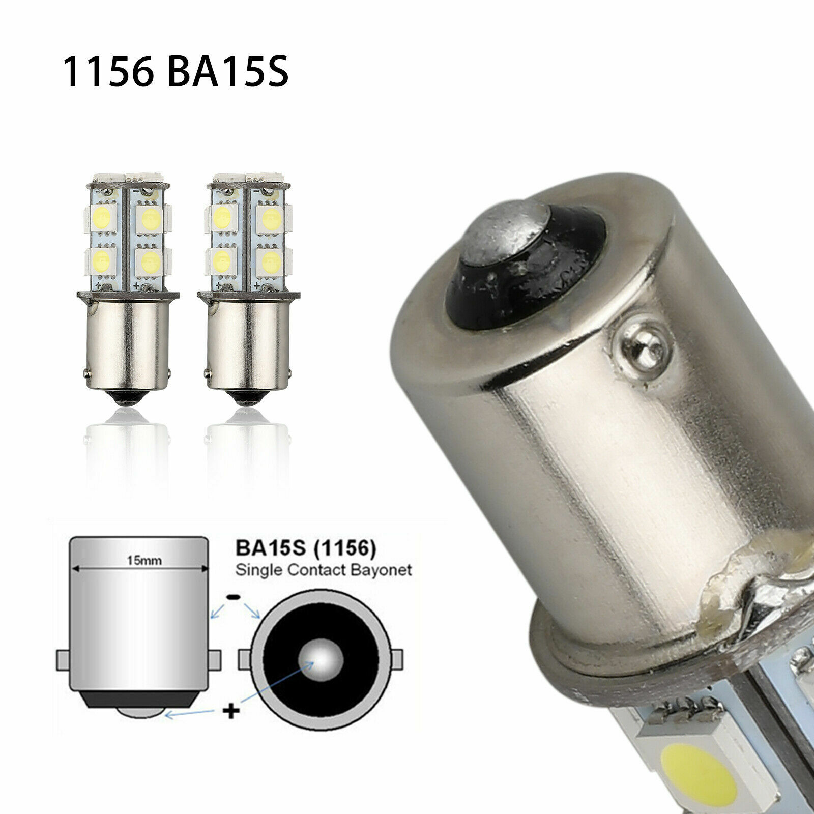 10x Super Bright White 1156 RV Trailer 13-SMD LED 1141 Interior Light Bulbs Lamp