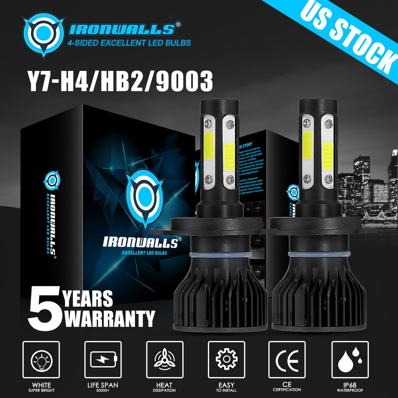 4-sides LED Headlight Fog Light H4 9005 9006 H11 H13 9004 9007 H7 5202 9012 9145