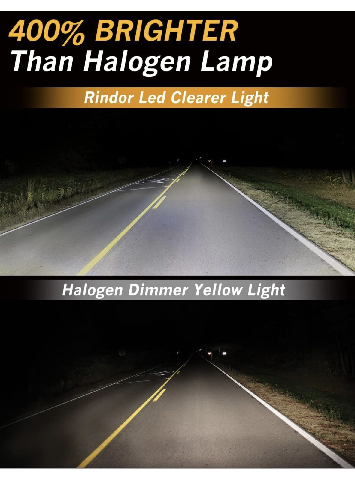 Rindor H11/H9/H8 Low Beam 9005/HB3 High Beam LED Headlight Bulb Combo Kit 4 Pack