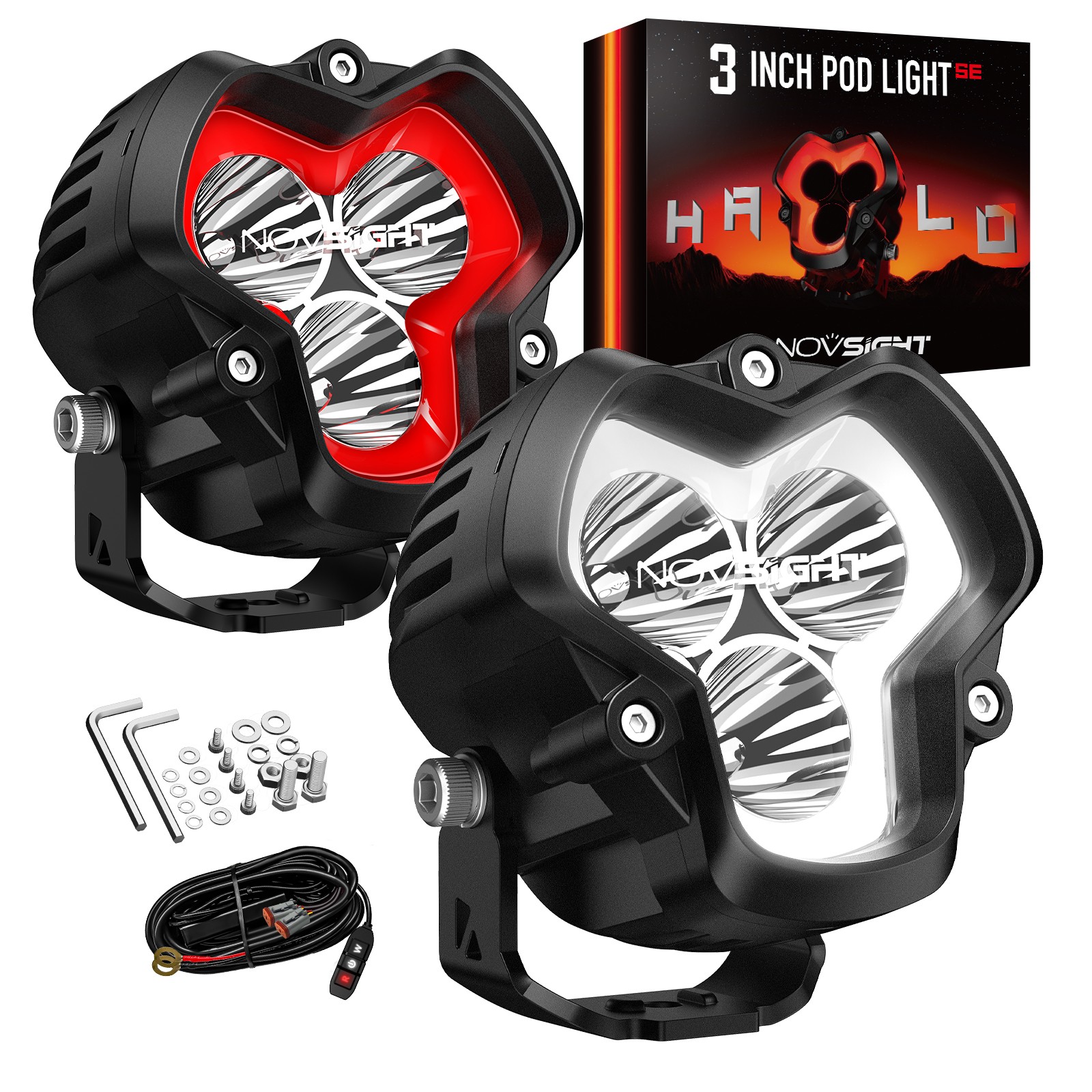 NOVSIGHT Halo SE Series 3″ LED Work Light Bar Pods Spot Beam Driving Ditch Light