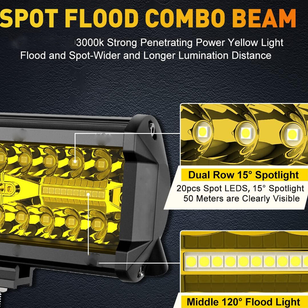 4x 7″ Yellow LED Driving Light Spot Pods Fog Lamps Fit Peterbilt Mack Semi Truck