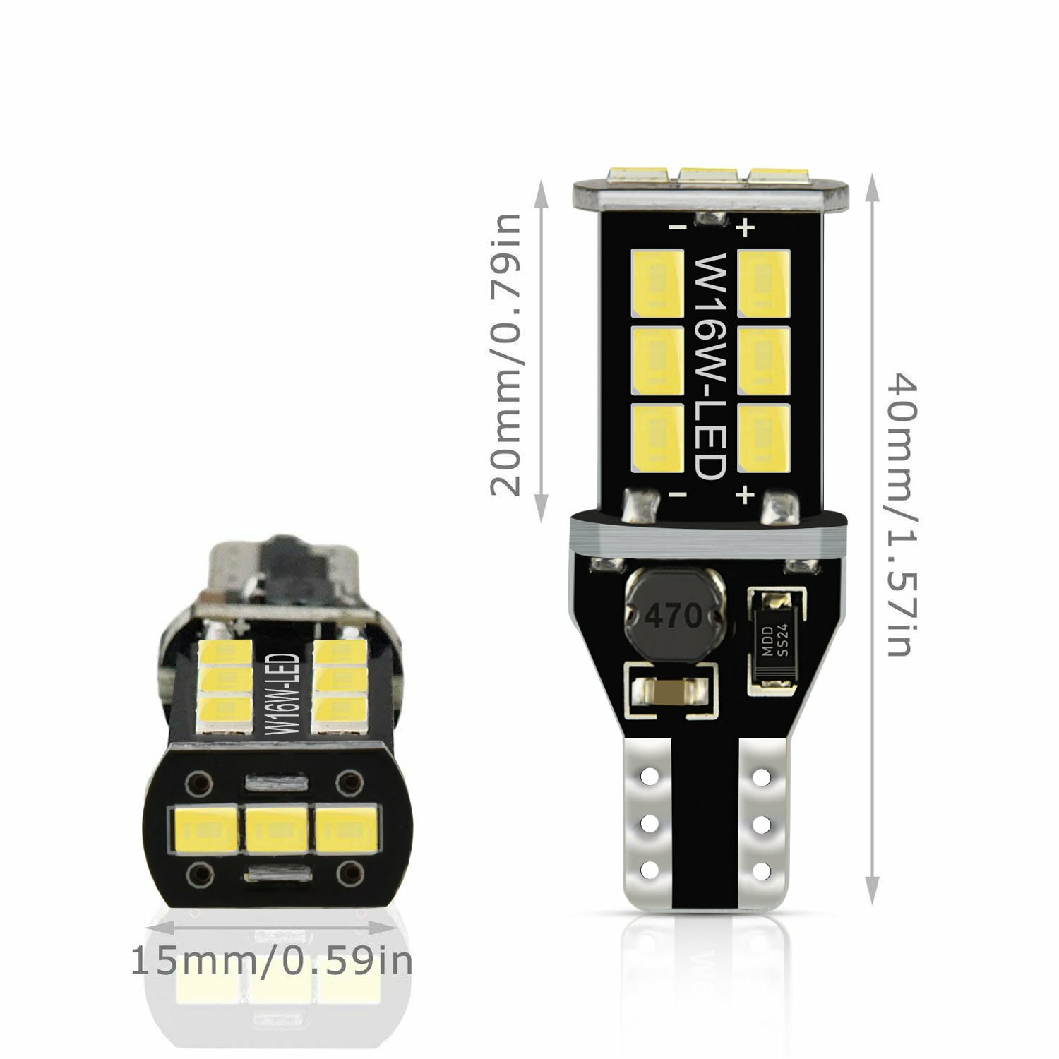 2x Super Bright 2400LM T15 921 912 W16W LED Tail Backup Reverse Light Bulb 6500K