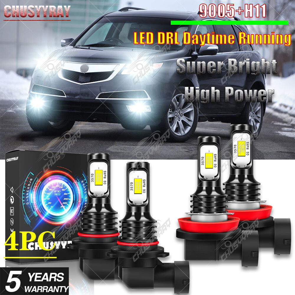 For 2007-2013 Acura MDX -4X LED DRL Daytime Running Light + Fog bulb 6000K White