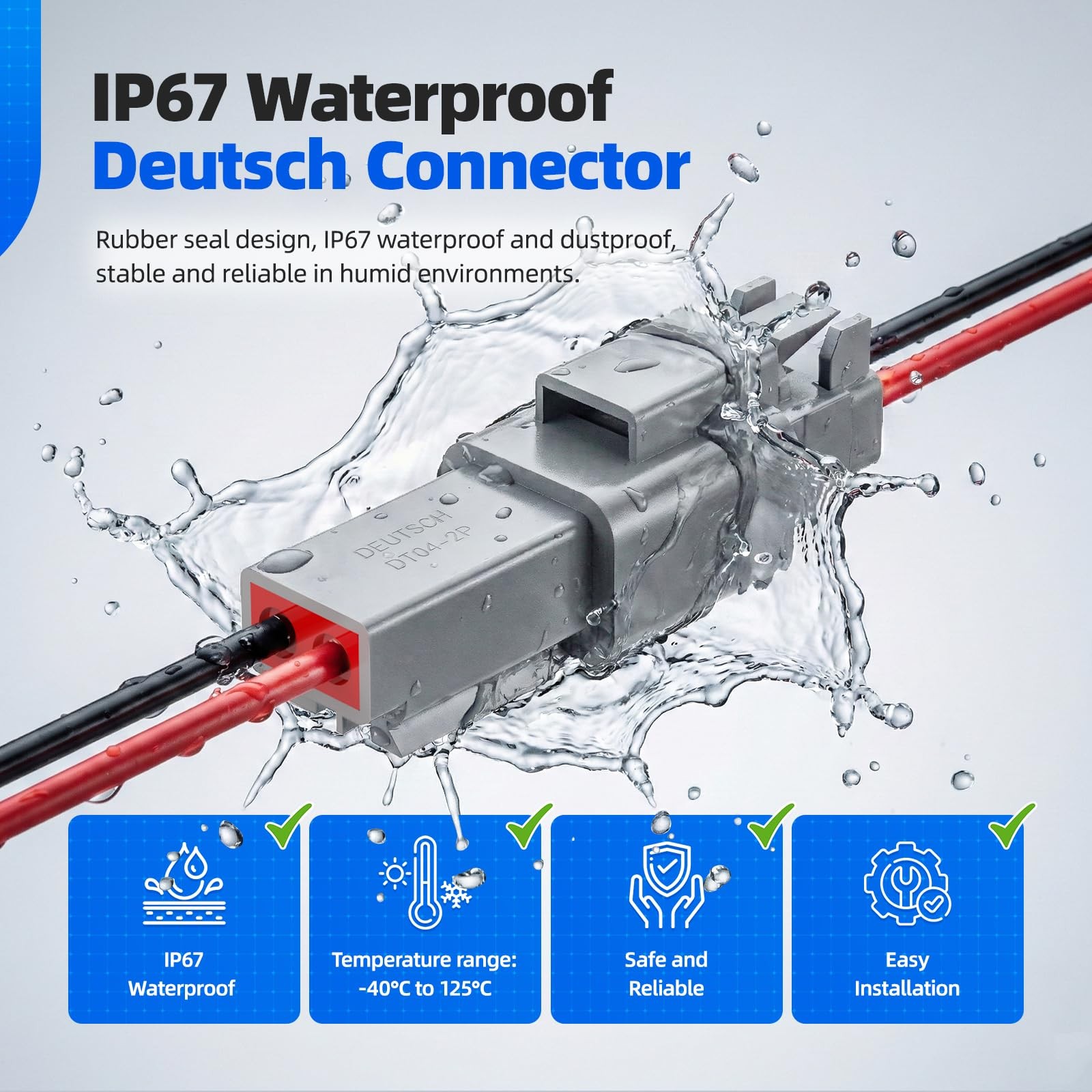 3 Set 2 Pin Gray Deutsch Waterproof Connector Kit Size 16 Contacts 1420AWG
