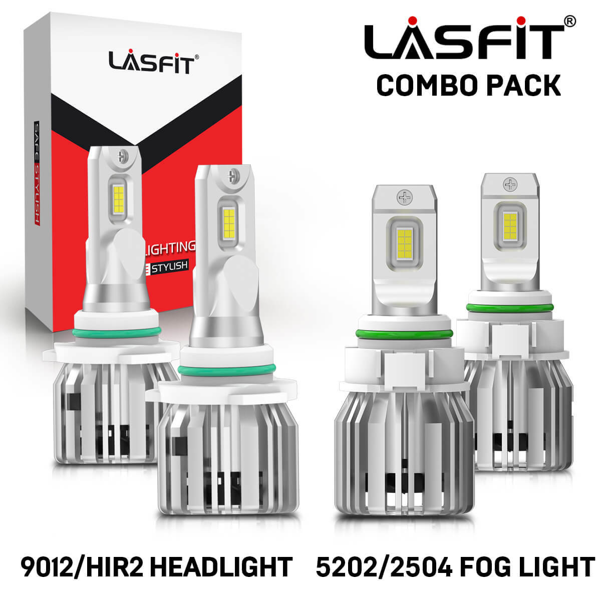 Lasfit 9012 LED Headlights + 5202 Fog Light Bulbs for GMC Sierra 1500 2014 2015